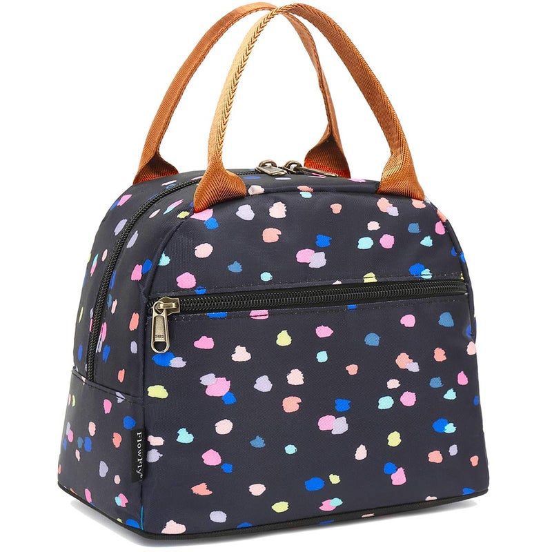 FlowFly Insulated Lunch Cooler Bag - Tote Organizer for Women/Men, Black Flower - Image 1